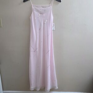 NWT Lord And Taylor Long Pink Sheer Dress Spaghetti Straps Medium